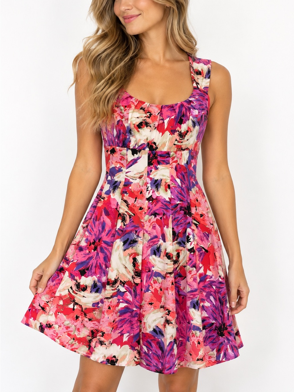 Maggie London Dress Size 6 Pink Purple Floral Fit Flare Sleeveless Summer